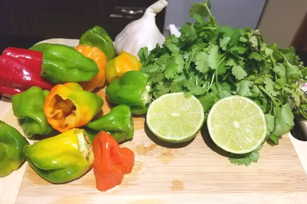 Fresh ingredients for a Caribbean hot sauce