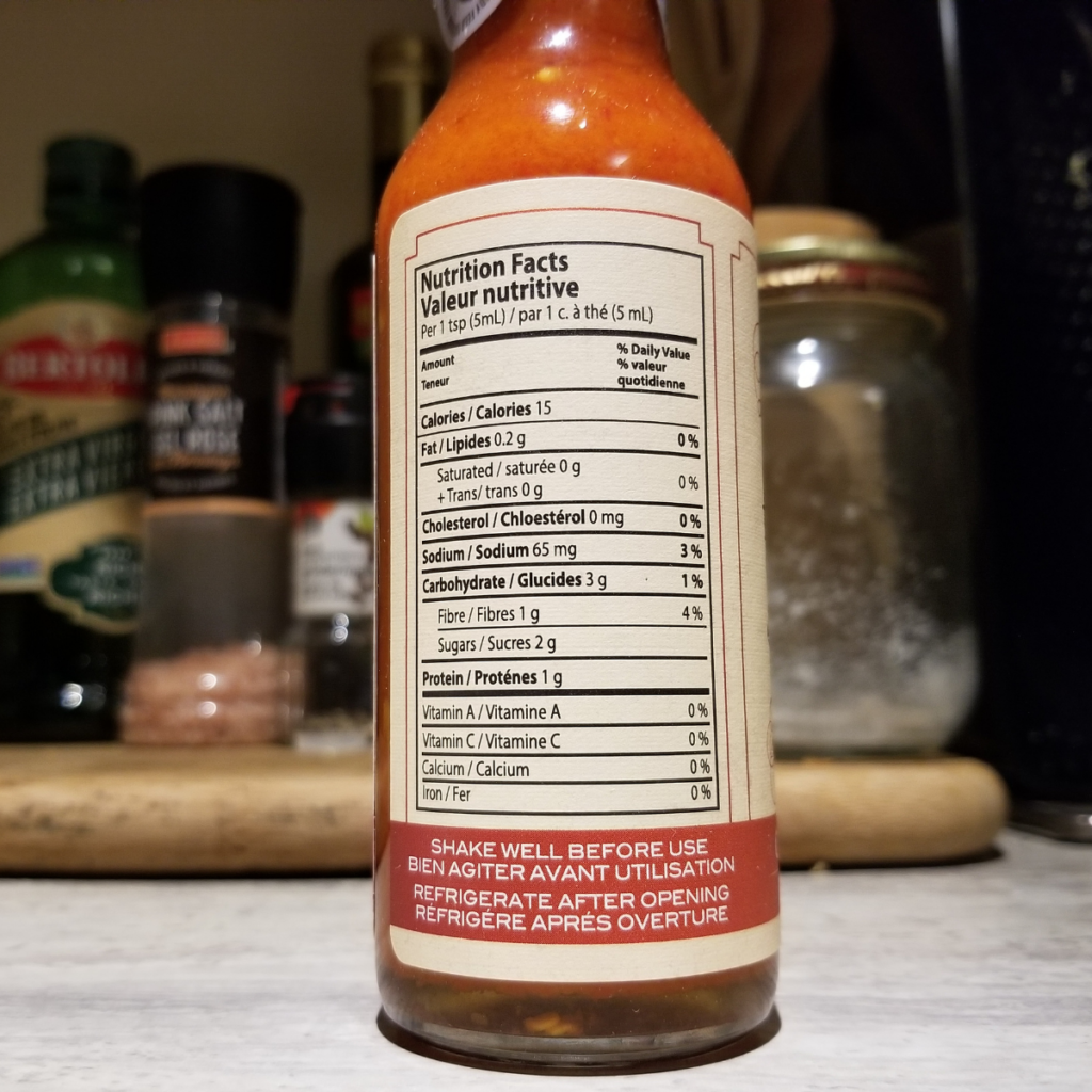 Dawsons Original Hot Sauce Nutritional Label
