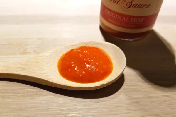 Dawson's Original Hot sauce on a spoon showing the texture.