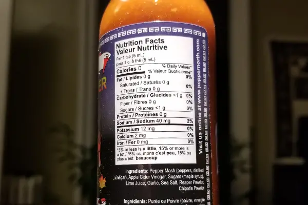 The nutritional label on a bottle of Stargazer by Pepper North