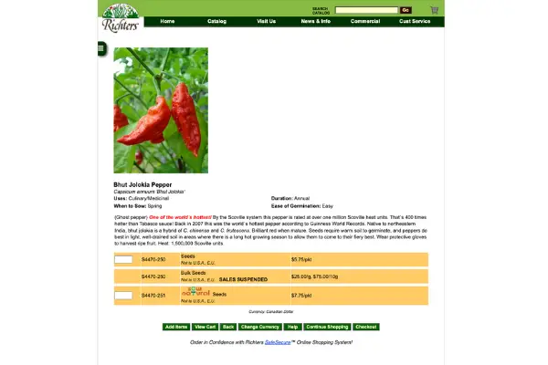 Richters is a good place to buy bulk hot pepper seeds in Canada