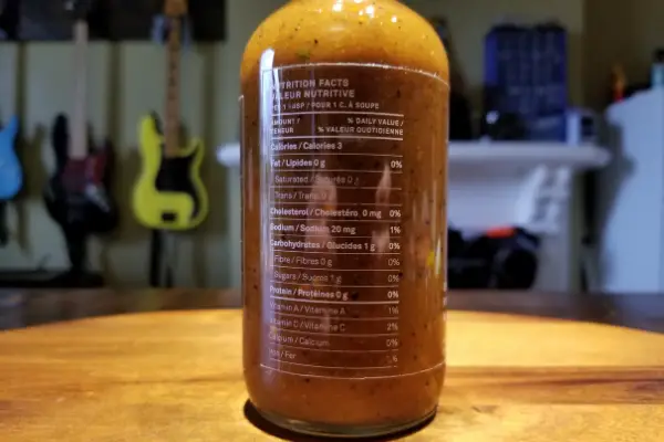 The nutritional label on a bottle of Ghost Pepper and Molasses by Kultivar & Co