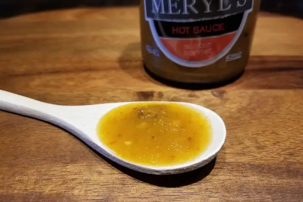 Meryl's Scotch Bonnet hot sauce on a spoon