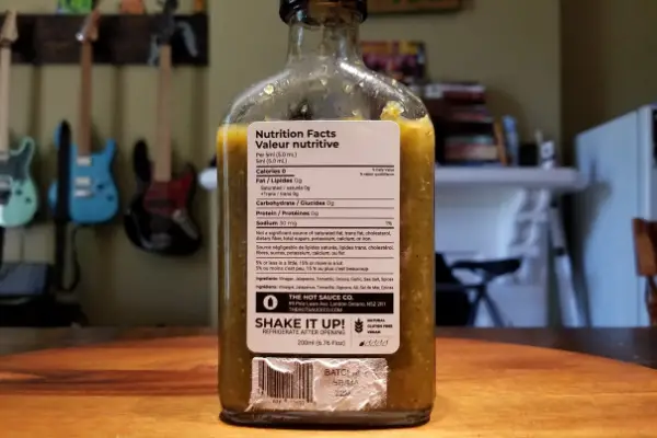 The nutritional label of a bottle of Peppers and Pickles