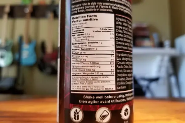 The nutritional label on a bottle of Hurt Berry Farm's Starless Mole