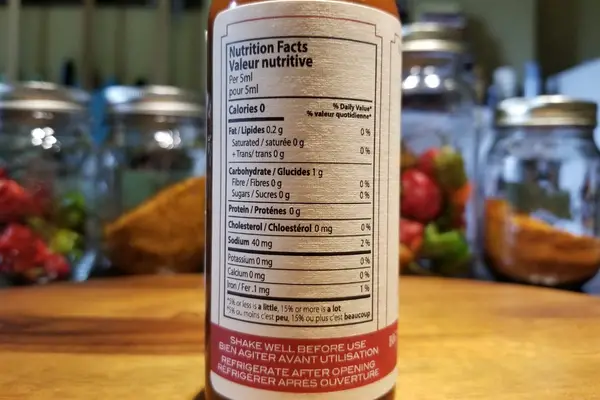The nutrition label on a bottle of Big Smoke Chipotle