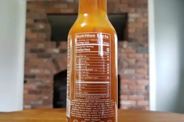 The nutritional label on a bottle of Barbados Style