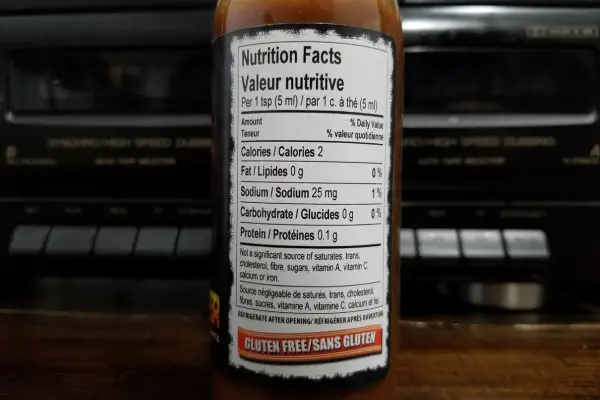 Nutritional Label on a bottle of Ghost Pepper by Get Sauced