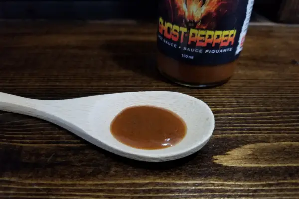 Get Sauced Ghost Pepper Sauce on a spoon to show texture
