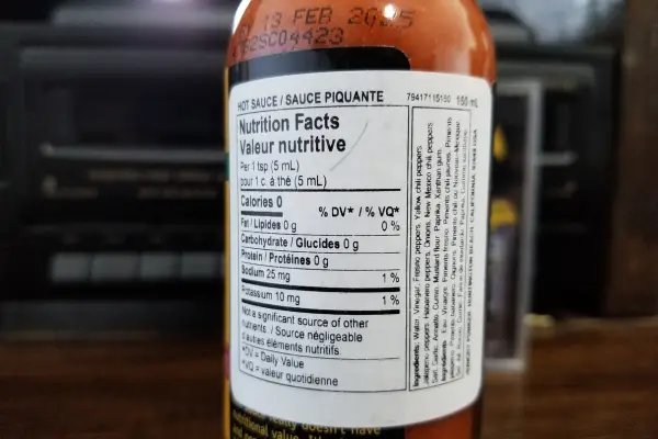 The nutritional info on a bottle of Gringo Bandito Original Red