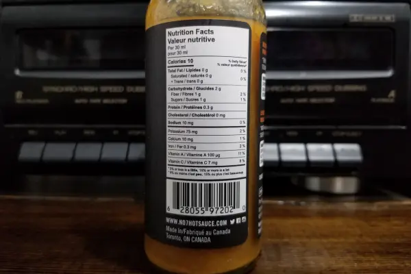 Nutiritonal info on a bottle of habanero hot sauce