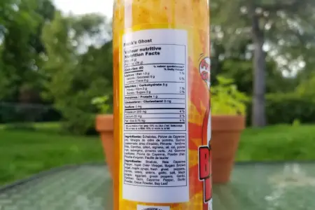 The nutritional label on a bottle of Franks Ghost by The Capsaicin Cartel