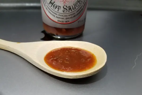 Polski Style Hot Sauce on a spoon to show texture
