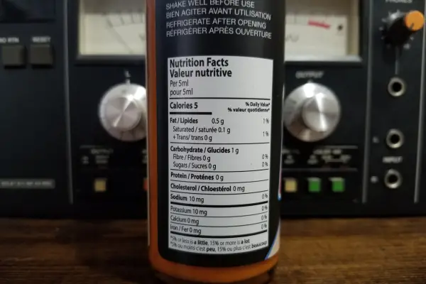 The nutritional label on a bottle of Jack'd Up Habanero
