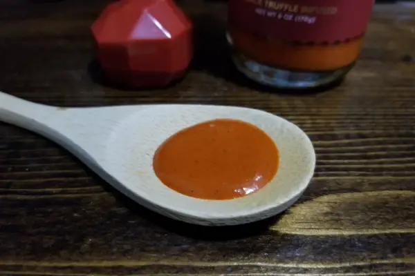 Truff Hotter Sauce on a spoon to show texture