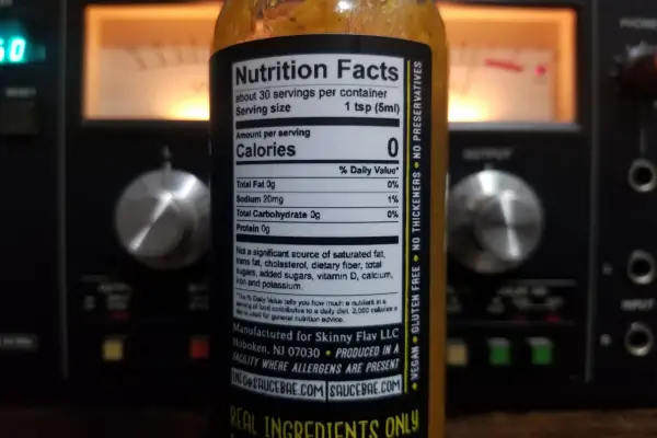 The nutritional label on a bottle of Hotter Habanero Sauce