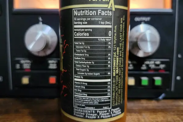 The nutritional info on a bottle of Last Dab Xperience