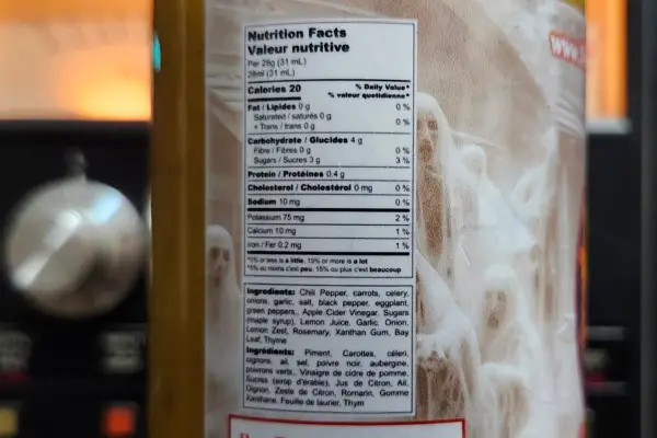 The nutritional info on a bottle of Beast 3 by Capsaicin Cartel