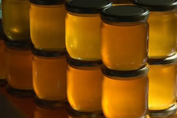 Sealed jars of hot honey