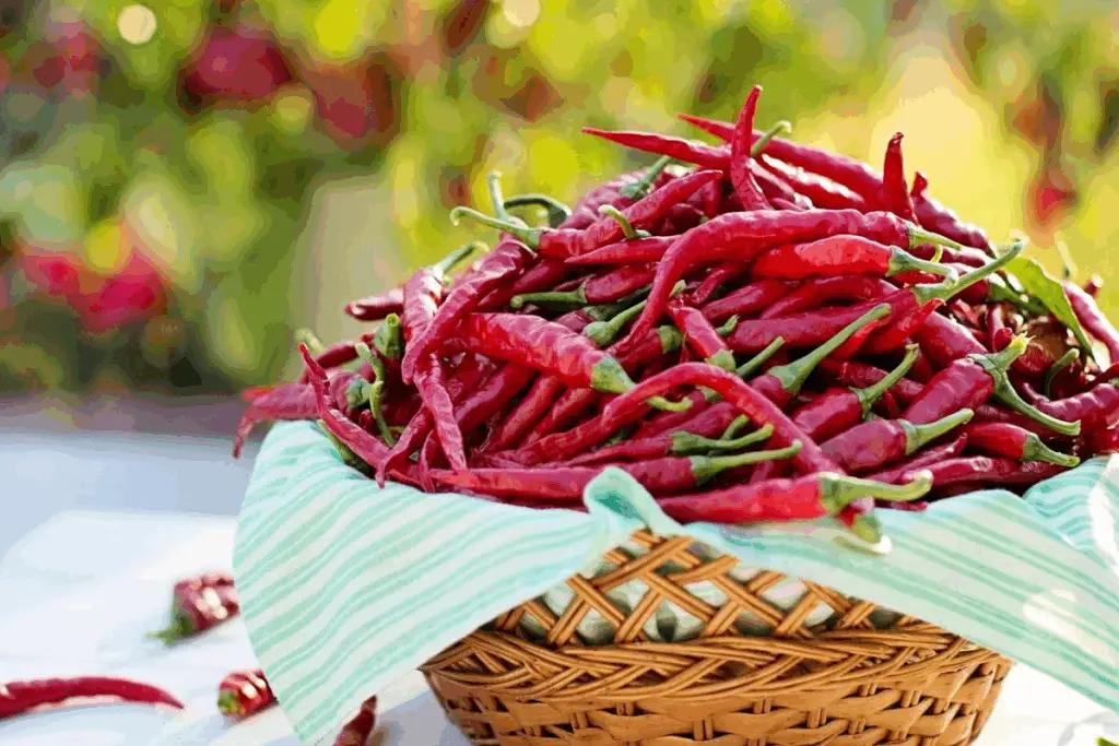 cayenne peppers in a basket